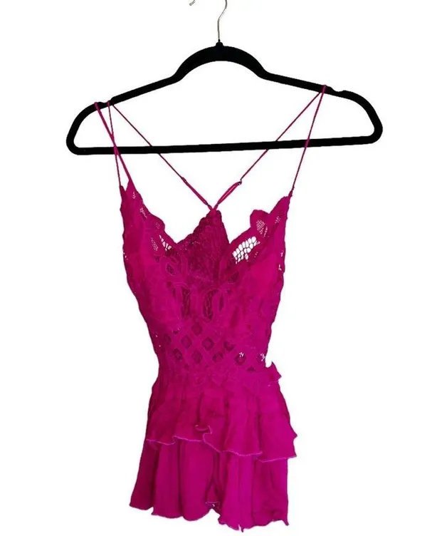 NWT FREE PEOPLE Adella Lace Woven Camisole Top M In Rose Hypnotic Babydoll - Image 6