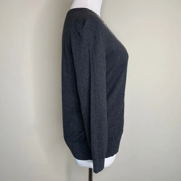 LOFT Gray Cardigan Rhinestone Trim Sz Medium - Image 4