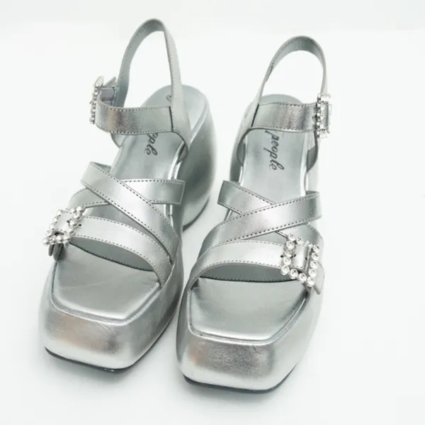 Free‎ People. Brooklyn Ankle Strap Silver Metallic Platform Sandal. 8.5 - Image 2