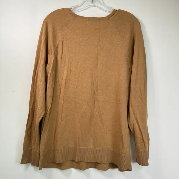 Charter Club Woman 0X Camel Brown Cable Knit Crew Neck Sweater Long Sleeve Top - Image 2