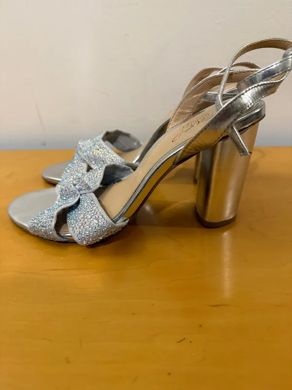 Badgley Mischka Silver Crystal Bow Ankle-Strap Heels - Image 5