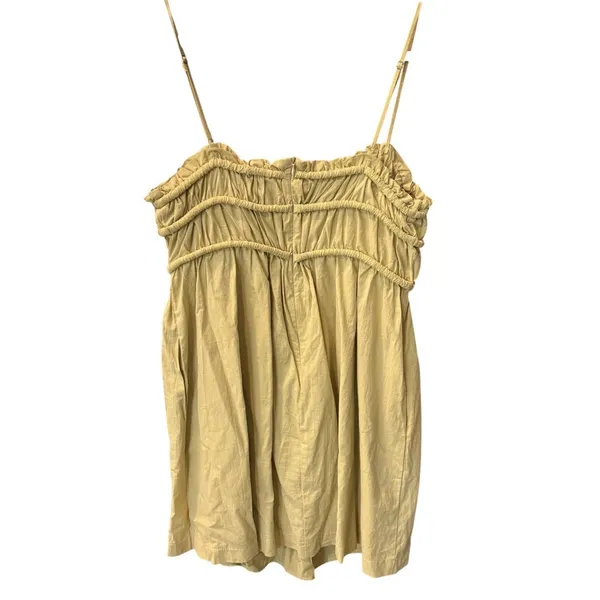 Papermoon Chartreuse Mini Dress Square Neck Smocked Ruffle Braid Zip Spaghetti M - Image 3