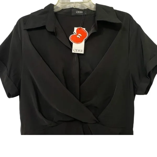 Cider Collar Black Wrap Mini Dress Size L - Image 5