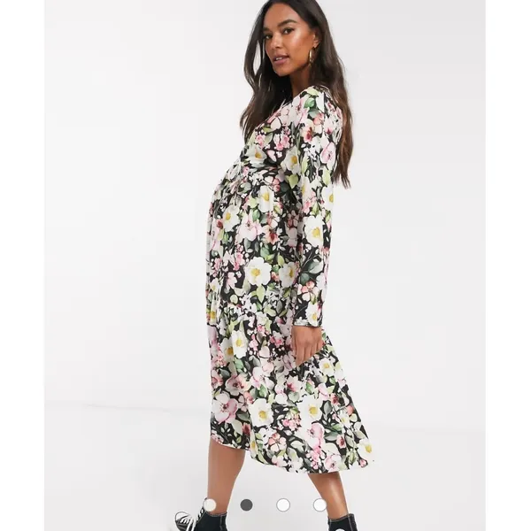 ASOS Maternity NWT Floral Faux‎ Wrap Midi Dress Long Sleeve Size 2 - Image 2