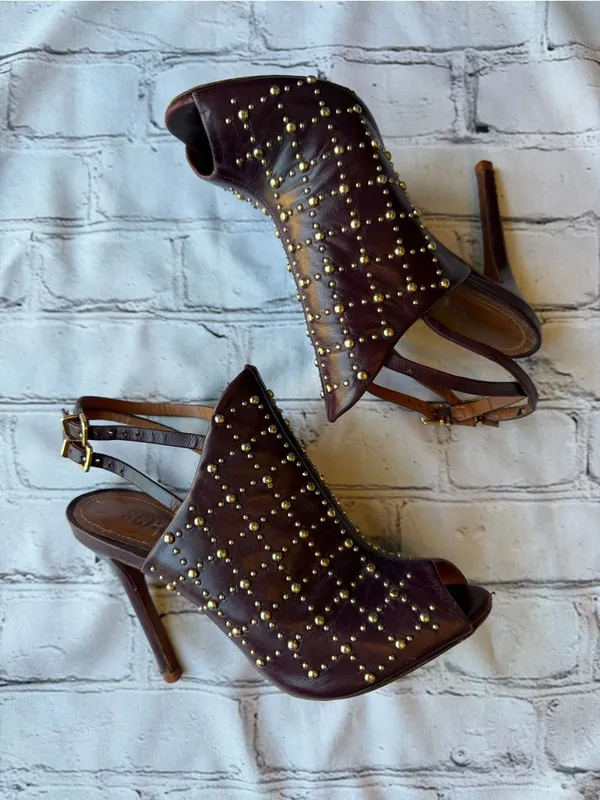 Schutz Slingback Peep-Toe Studded Heels 6B Leather Rocker Going Out Party - Image 4