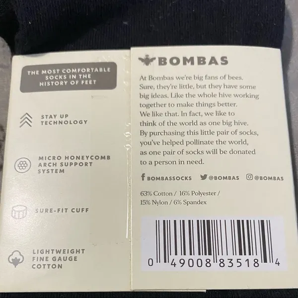 Bombas Black Lightweight Crew Socks Size Large - Image 3
