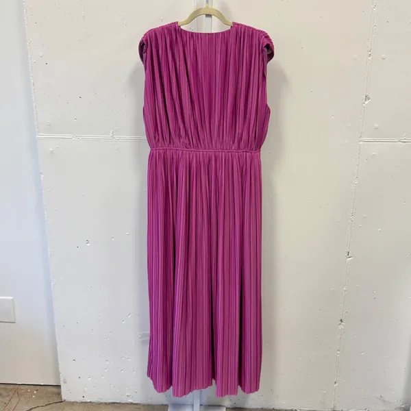Endless Rose Magenta Pink Pleated Maxi A-line Dress V-Neck Sleeveless XL Brunch - Image 2