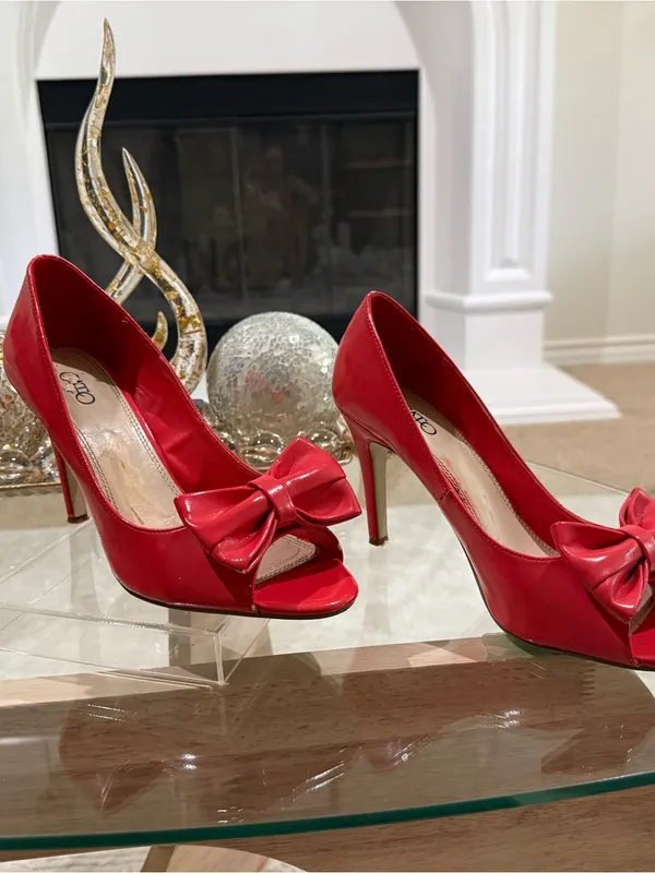 Cato Red Peep-Toe Bow Heels - Image 6