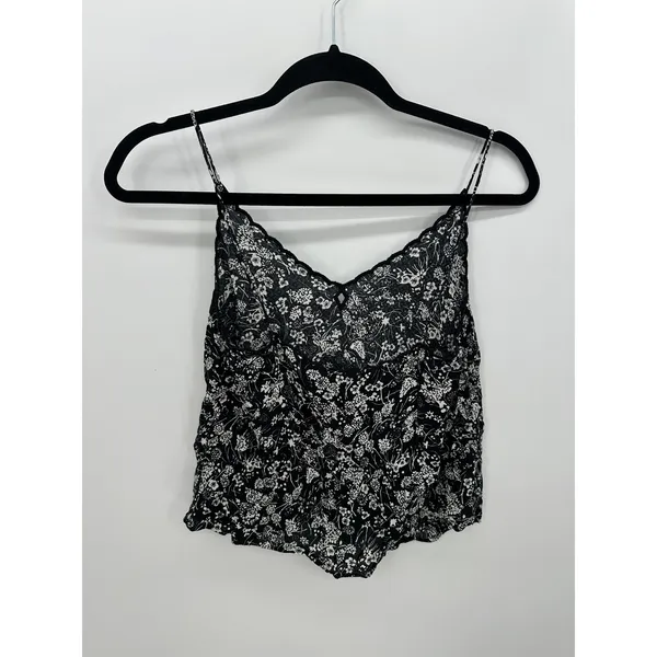 Free People‎ Womens Black Kora Cami Tank Size XS Feminine Floral Coquette Light - Image 2