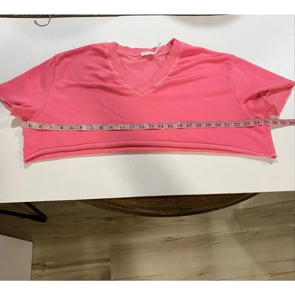 Out From Under Pink Cropped Sweatshirt V Neck Raw Hem Boxy Top XS - Image 4