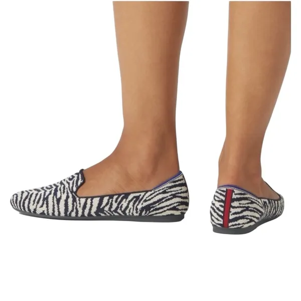 Rothy's The Almond Loafer Zebra Print Navy Blue & White Loafers Flats Shoes 8 - Image 2