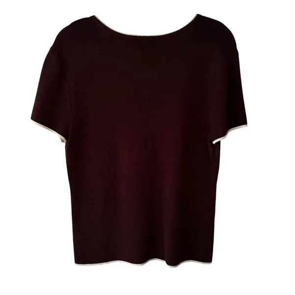 FINITY Women's Brown Knit V-Neck Short Sleeve‎ Top Size L Contrasting Trim - Image 5