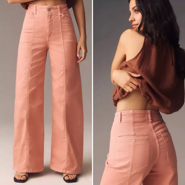 Maeve Anthropologie Delaney Clean-Seamed High-Rise Wide-Leg Jeans in Salmon Pink - Image 5