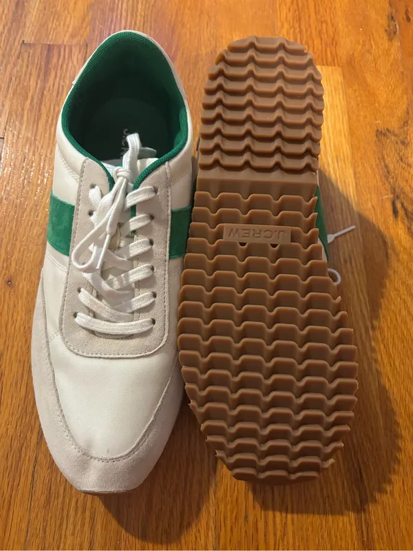 J. CREW Off White & Green Striped Suede Sneakers Sz 9 - Image 4