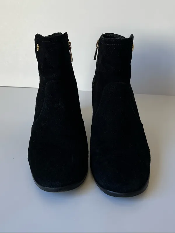 Tory Burch Suede Leather Block Heel Ankle Boots Booties Black Size 8.5 - Image 3