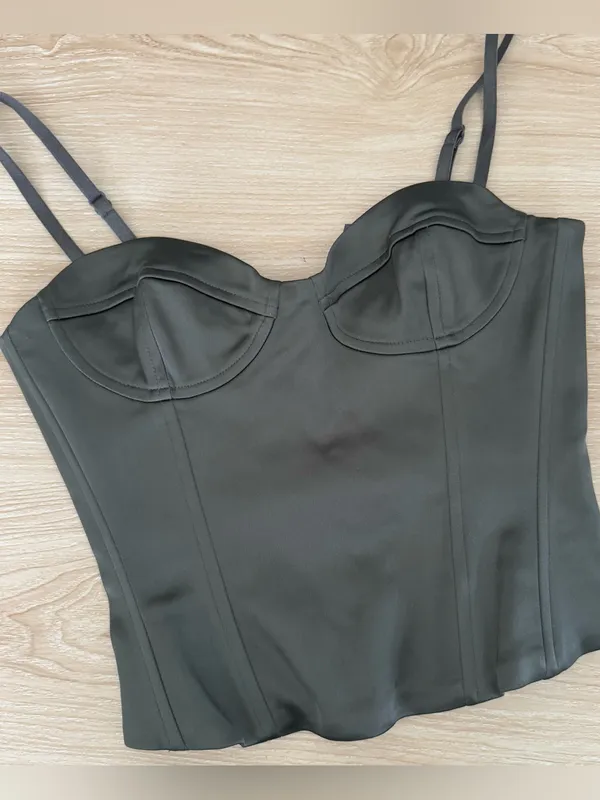Aritzia TEN 4 Satin Bustier Corset Cami Top Coal Grey Sweetheart Minimal Party - Image 5