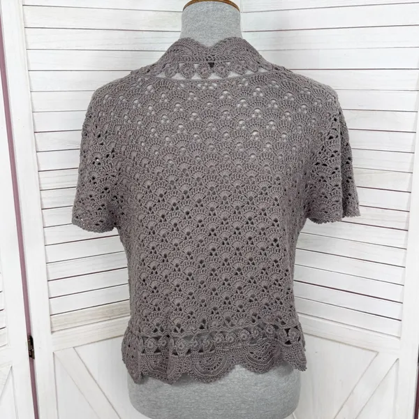 Willi Smith‎ Boho Cottage Crochet Cardigan Shrug Sweater Taupe Medium - Image 4