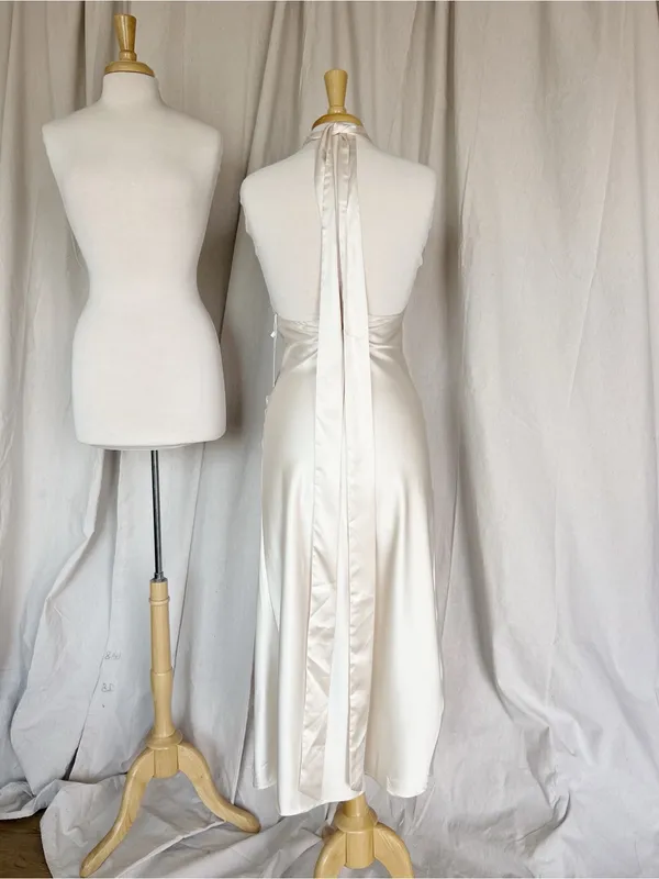 Elegant Cream Satin Halter Midi Dress - Image 7
