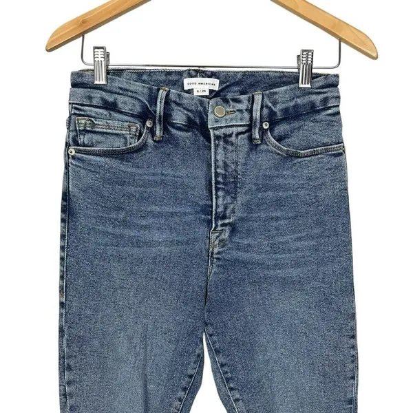 Good American Good Waist Good Crop Jeans Distressed Medium Wash Size 6 - Image 5