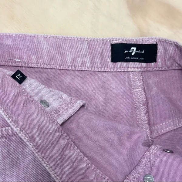 7 For All Mankind Monroe Cuttoff Denim Short Pink‎ Raw Hem Button Fly W32 - Image 6