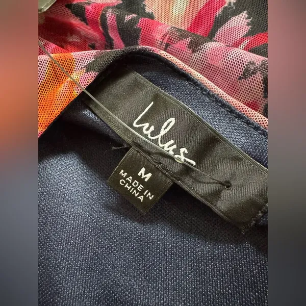 🩷Lulu's‎ My Favorite Attention Navy Blue Floral Mesh Lace-Up Midi Size Medium - Image 11