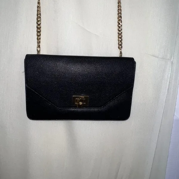 Convertible Shoulder Bag Black‎ Faux Leather Gold Hardware Small Clutch - Image 7