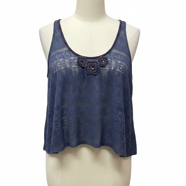 Free People cropped Retro Boho lace tank Blue. Size XS - Image 2