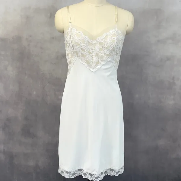 Vintage JCPenney Full Slip Dress‎ Women 36 14 Lace Trim Mini Coquette Balletcore - Image 12