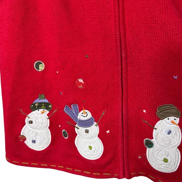 Christopher & Banks Red Snowman Embroidered Full Zip Knit Sweater Vest XL - Image 3