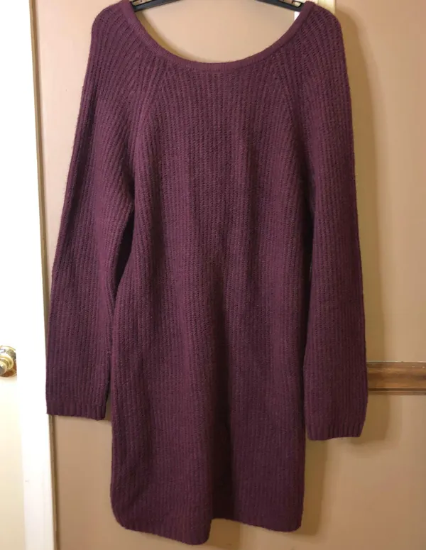 Aerie Twist knot Back Sweater Dress Merlot Purple Maroon Medium - Image 2