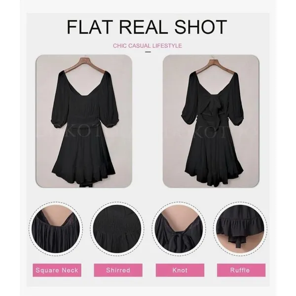 NEW Square Neck Tie Back Lantern Sleeve Ruffle A-Line Dress XL - Image 5
