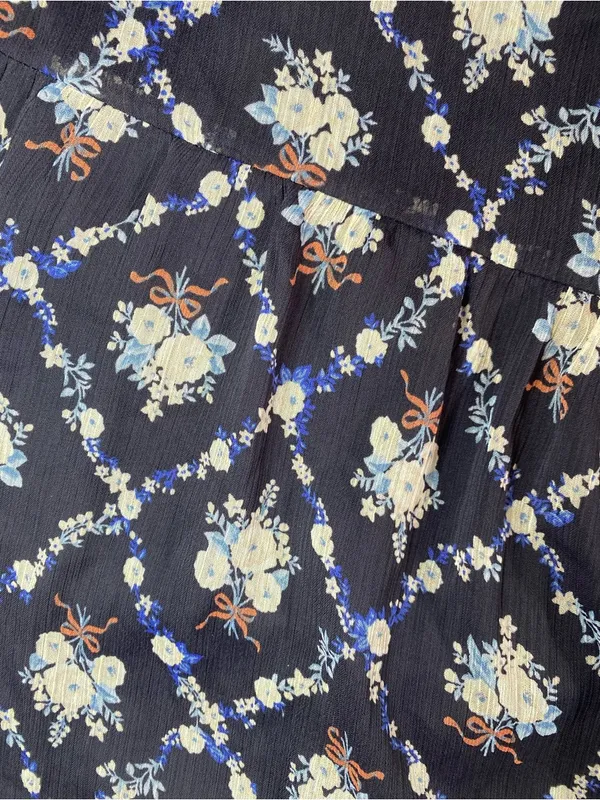 🌸Lauren Conrad Navy Blue Floral Smocked Puff Sleeve Square Neck Short Dress S - Image 4