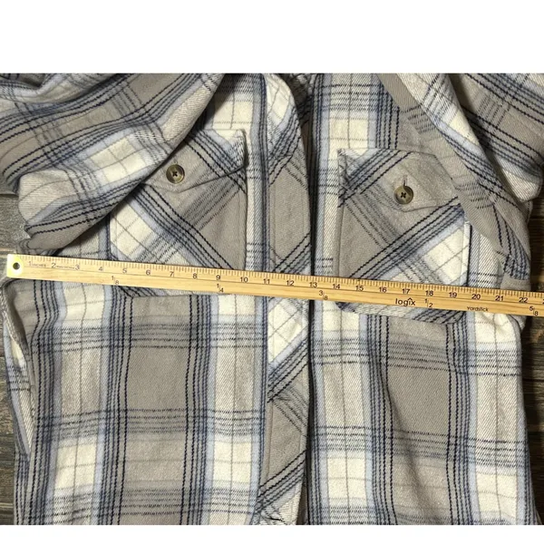 NWT Aerie Plaid Shacket Jacket Cream Blue Gray‎ Large Oversized Cozy Heavyweight - Image 7