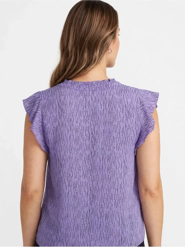 Liz Claiborne Lavender Purple Black Dash-Dot Ruffle Blouse - Size Large - Image 2