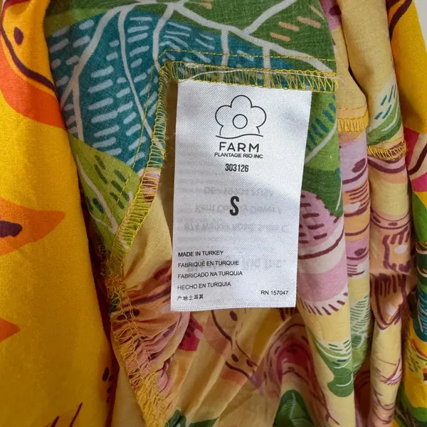 Farm Rio Yellow Beaks & Bananas Cotton Maxi Dress Small Tropical Toucan Tiered‎ - Image 9