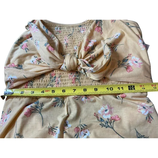 No Boundaries Yellow Floral Smocked Tie Front Back Cut Out Summer Jumpsuit L NWT - Image 9