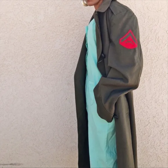 Vintage Wool US Olive Green Military Coat Size 36R - Image 2