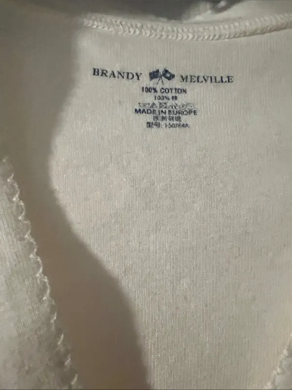 Brandy Melville Cream Ribbed Lettuce-Trim Button Crop Top - Image 5