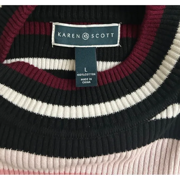 Karen Scott‎ Women Size Large Striped Mock Neck Long Sleeve Cotton Sweater - Image 2