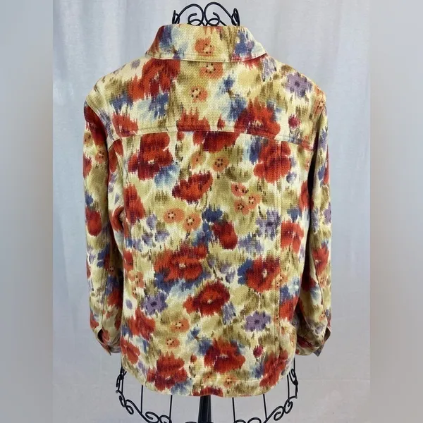 COLDWATER Creek Jewel Tone Floral Art to Wear 100% Cotton Jacket Medium - Image 2