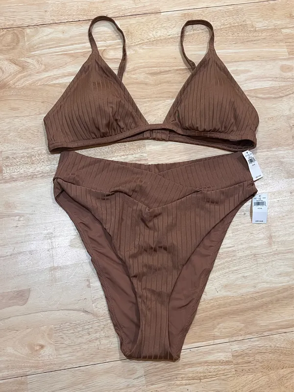 Aerie Swim XL Ribbed Top& Shine Crossover High Cut Cheeky Bikini - Image 2