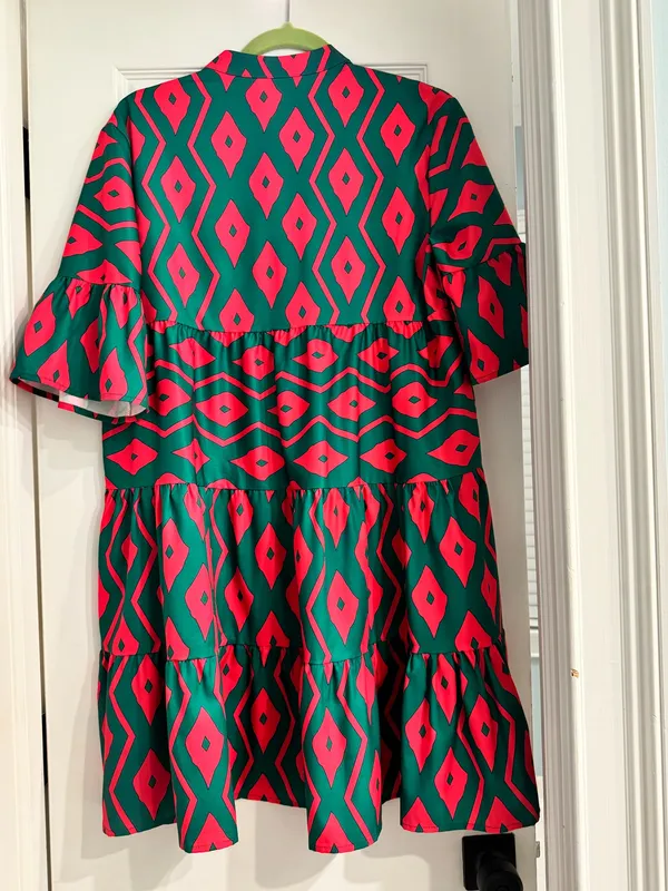 Women’s Geometric Dress Green Size M - Image 3