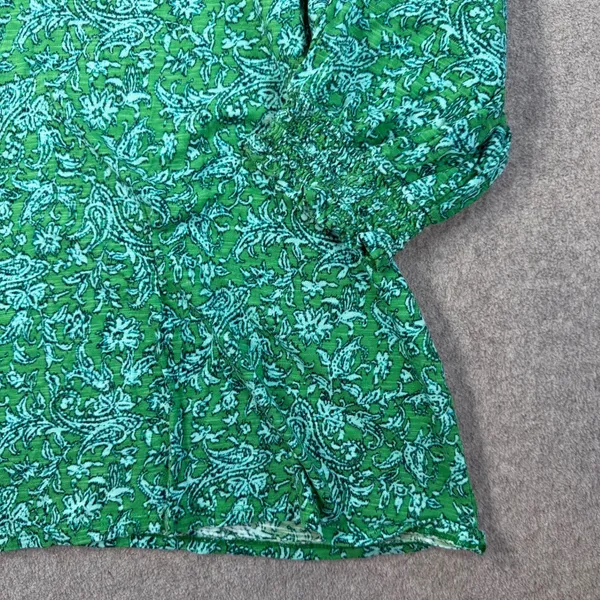 J.Jill Women's 2X Green Floral V-Neck Blouse Top Smocked Shoulder 3/4 Sleeve - Image 2