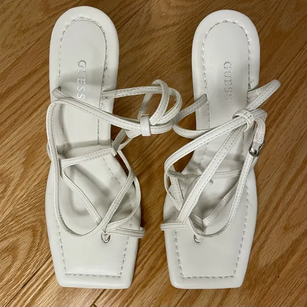 GUESS Leeba Faux Leather Square Toe Strappy Heels, White, Size 7, NWOT - Image 3