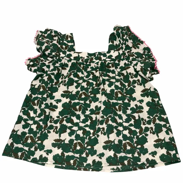 THML Green Printed Puff Sleeve Textured Top Blouse Small - Image 4