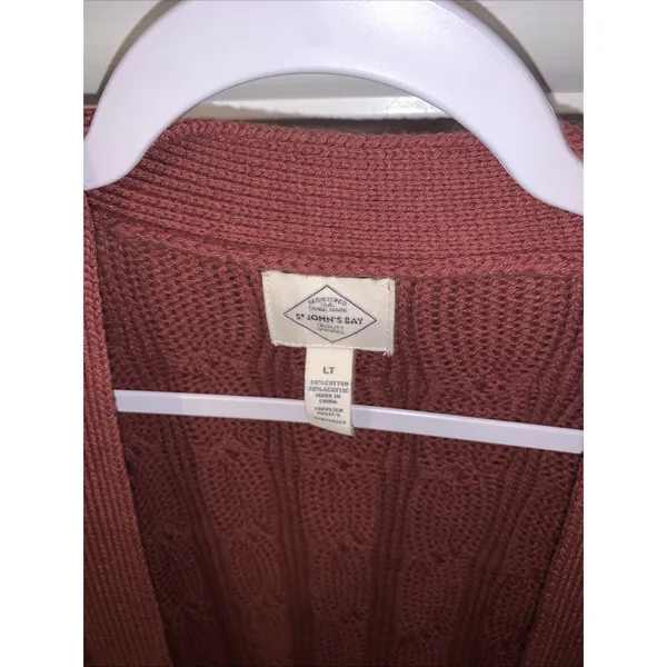 St Johns Bay Cardigan Womens Open Knit Sweater Front Pockets Cotton Brown - Image 2