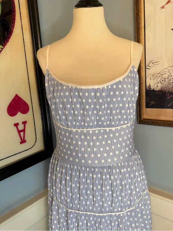 Retro Pinup Vintage Style Blue and White Marilyn Monroe Polka Dot Dress - Image 2