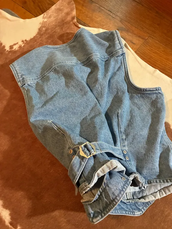 Carolina Blues Vintage 100% Cotton Jean Vest size large adjustable back No flaws!! - Image 3