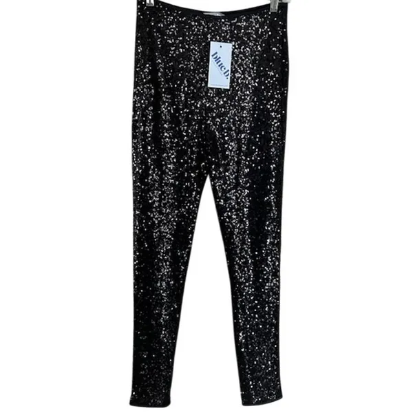 Blue B Collection Black Sequin Fully Lined Leggings Size M NWT Size M - Image 2