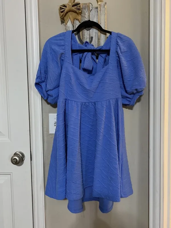 Free People Violet Puff Sleeve Mini Dress Sky Blue Size Small - Image 3